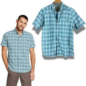 Men's EDDIE BAUER Pack It Tech Blue Seersucker Button-Down Shirt MEDIUM